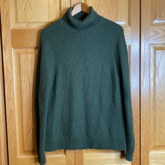 J Crew dark green wool blend turtleneck sweater size large - Picture 1 of 6